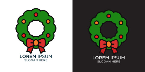 Festive Christmas wreath with red bow and baubles, a welcoming holiday symbol for seasonal decorations and greeting cards