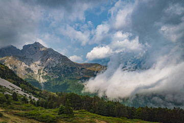 mountain landscape with blue sky and clouds