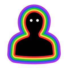 Human with radiating and emanating aura and colorful chakras around the head. Atmosphere surrounding person. Vector illustration isolated on white.