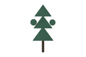 Minimalist green christmas tree icon assembling geometric shapes, spruce fir pine plant design, transparent background