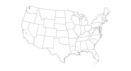 Obraz premium Simple outline map of the United States of America with state borders on white background