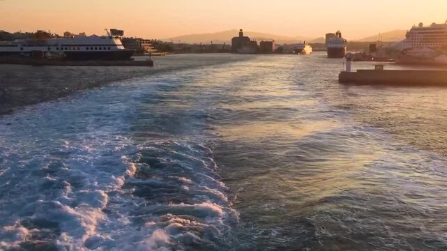 Ferries docked at Athens Piraeus port, Attica, Greece, Europe