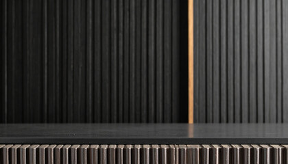 Modern and luxurious reception area with a marble countertop in the center. the countertop is made of a light-colored marble with a unique pattern of veins and grooves