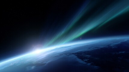 A stunning view of Earth from space at dawn. The bright horizon and soft colors create a magical atmosphere. Perfect for projects about nature, exploration, or the universe. AI