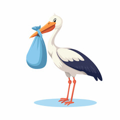 Stork carrying a newborn infant baby during childbooth