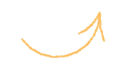 Yellow chalk swirl hand drawn arrow icon with soft textured stroke. Upward sketch pointer forms a creative element, unique symbol and bold icon. Rustic stroke style adds a dynamic art accent.