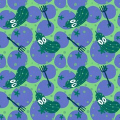 Summer vegetable seamless tomato and cucumber pattern for wrapping paper and fabrics and linens and kitchen