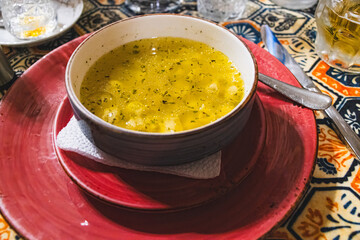 Baku, Azerbaijan. Traditional Azerbaijan soup Dushbara.