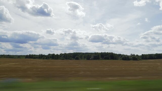 sunny summer day harvest field landscape road trip passenger side window pov panorama 4k
