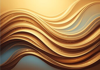 Golden fluidic forms abstract background with glowing particles texture