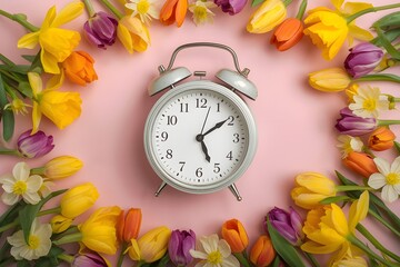 Turn clocks on hour ahead, star of daylight savings time change and reminder