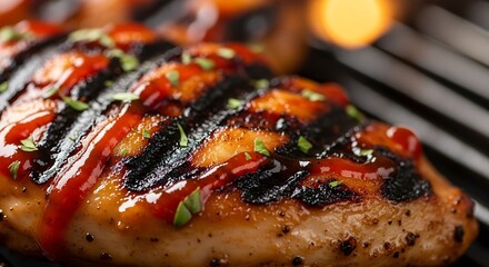 Succulent grilled chicken breast with vibrant barbecue sauce detailing