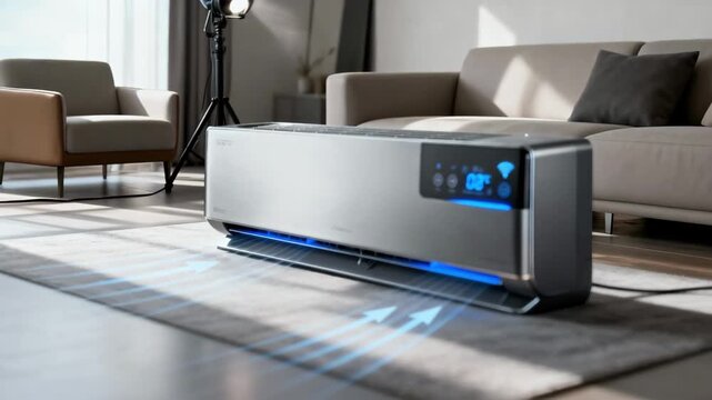 Medium perspective on a split air conditioner with digital controls and sleek design illustrating enhanced performance and userfriendly features in contemporary living spaces.