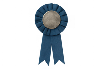 Blue ribbon prize for winner and champion, representing award, success, achievement, and victory on transparent background