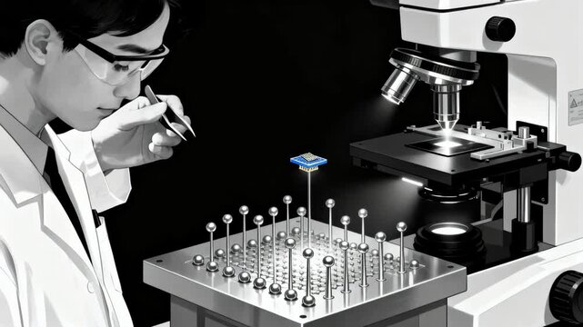 Lab specialist using precision tools to fabricate optical rectenna components highlighting advanced nanotechnology for sustainable power solutions.