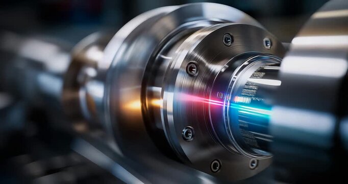 Close-Up Superconducting Magnet Assemblies Metallic Surfaces Plasma Light