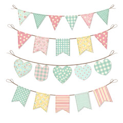 Pastel Patchwork Garland Clipart, Floral and Heart Party Bunting Banner Decoration

