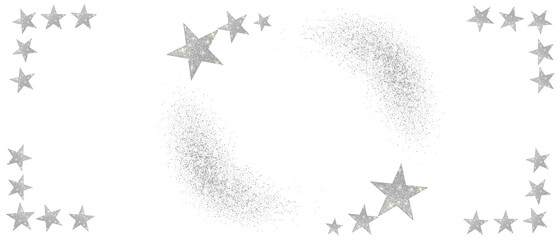 wide shiny silver stars corner frame with stardust