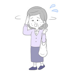 道に迷うシニア女性　汗