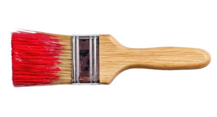 Red paintbrush with wooden handle