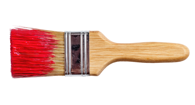Red paintbrush with wooden handle