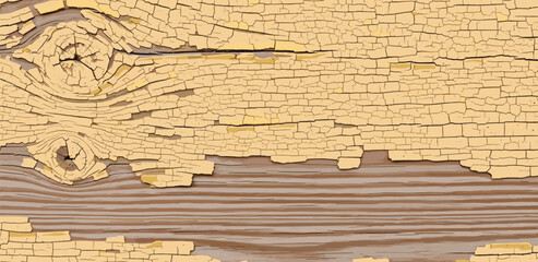 Distressed wood with flaking yellow paint a textured background showcasing aged timber