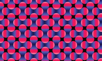 Vibrant abstract geometric pattern with repeating spheres and gradients in pink blue and purple
