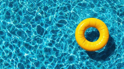 A vibrant yellow float is drifting in clear blue water under bright sunlight creating a cheerful scene.