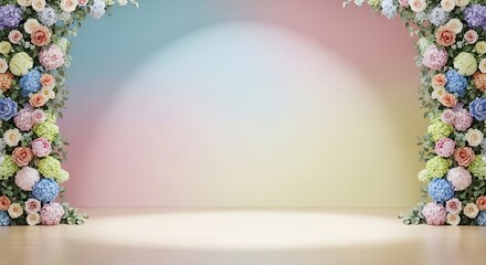 Floral archway against gradient backdrop adds charm to any special event