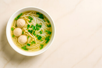 Clear Thai Noodle Soup with Pork Meatballs, Horizontal Banner