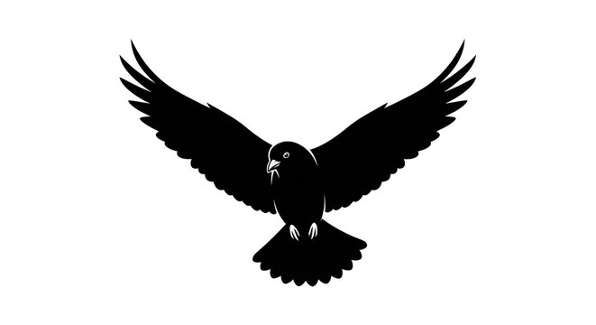 Majestic raven in flight, wings outstretched, symbolizing freedom and strength, a powerful icon for creative designs, perfect for logos, tattoos, and symbolic representations