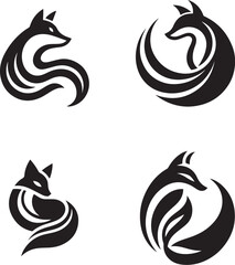 Fox icon black vector, sleek tail design, minimal geometric line art, stylish logo on white background, flat HD vector