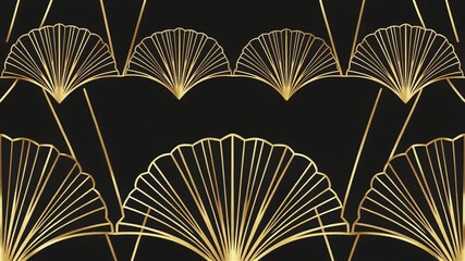 Luxury Art Deco animation with golden fans appearing as a frame on a black background