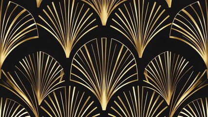 Luxury Art Deco animation with golden fans appearing as a frame on a black background