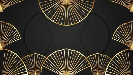 Luxury Art Deco animation with golden fans appearing as a frame on a black background