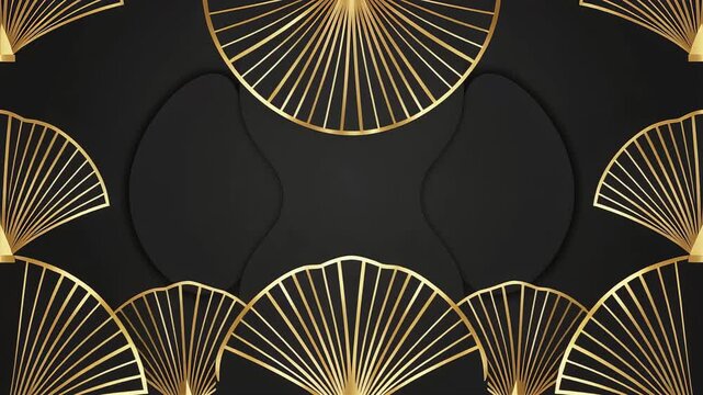 Luxury Art Deco animation with golden fans appearing as a frame on a black background
