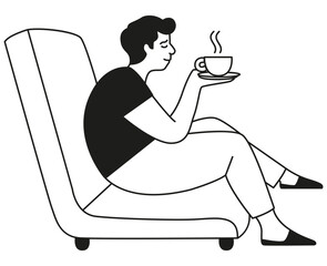 Mujer sentada tomando cafe