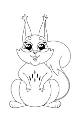 Cute black-and-white fluffy squirrel personage