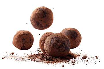 Dark chocolate truffles, dusted in cocoa powder, arranged in a cluster