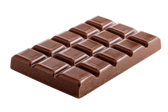 Dark chocolate bar, rectangular shape, divided into squares