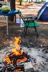 Campfire fire at a campsite