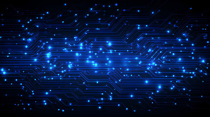 Obraz premium Abstract digital background with circuit line elements in technology blue. Circuit board vector illustration. Tech network bg with text in the center. Great for web banners. Stock Vector