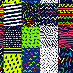 Neon Memphis Style Abstract Seamless Tile Pattern