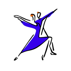 Minimal Line Art of Dancing Couple in Blue