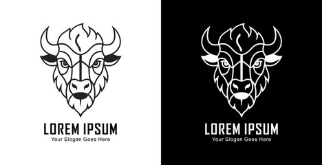Bison head logo design with modern semi-line art style