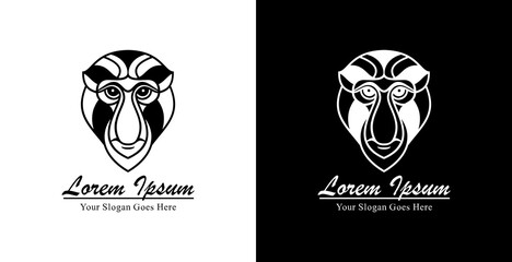 Proboscis monkey head logo design with modern semi-line art style
