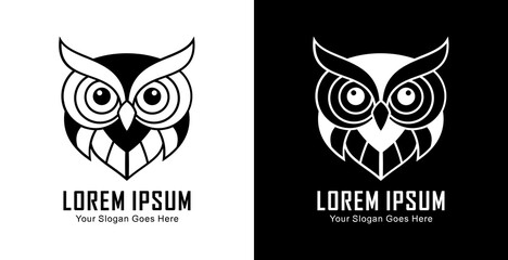 Owl head logo design with modern semi-line art style
