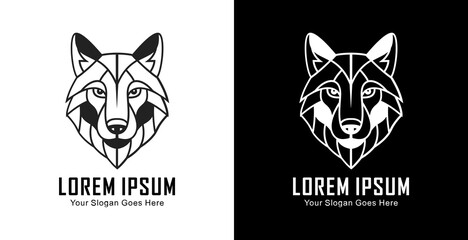 Wolf head logo design with modern semi-line art style