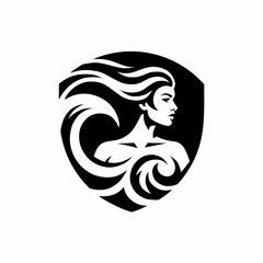 Elegant Woman Silhouette Logo Design with Flowing Hair and Artistic Waves