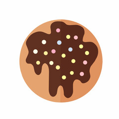 Delicious donut with chocolate icing and colorful sprinkles vector illustration